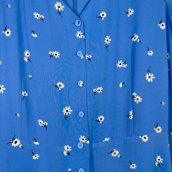 Blue Chiffon Scattered Floral Button Front Midi Dress 16 - Picture 10 of 15